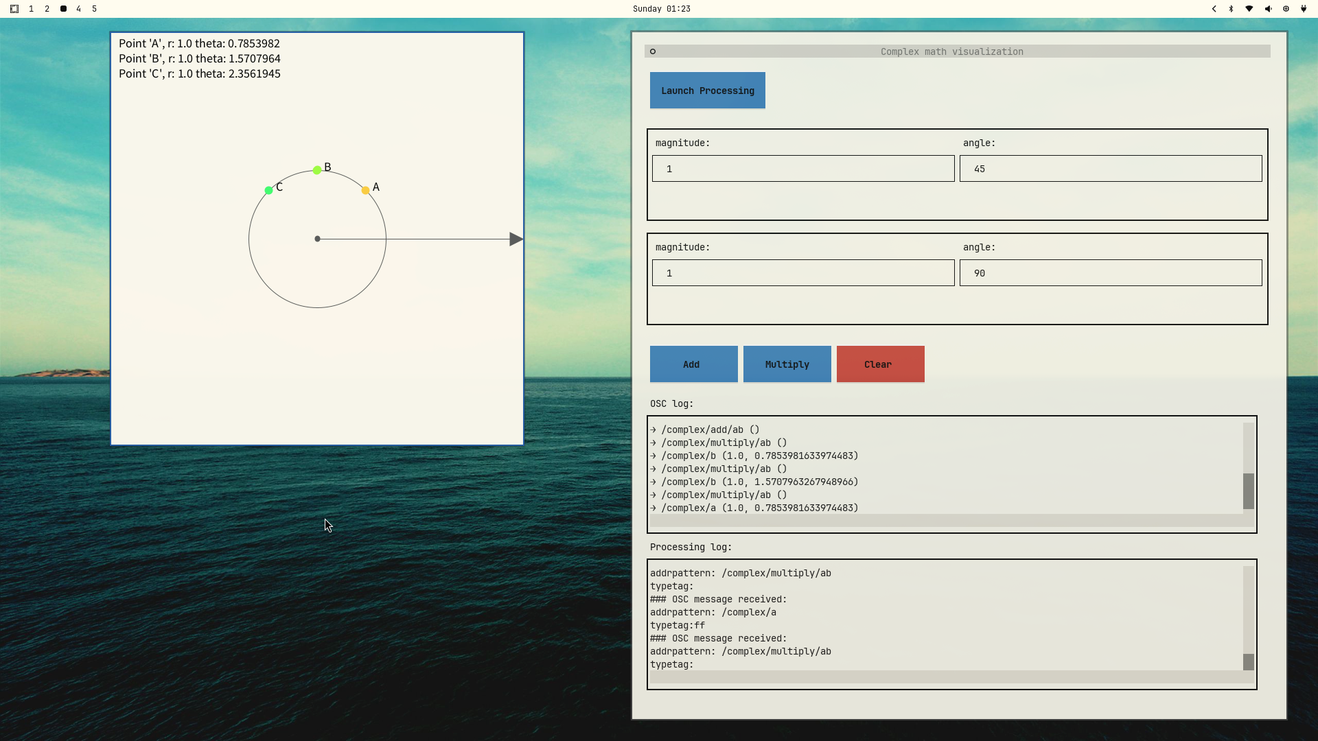 Multiplying 1(cos 45 + i sin 45) by 1(cos 90 + i sin 90)