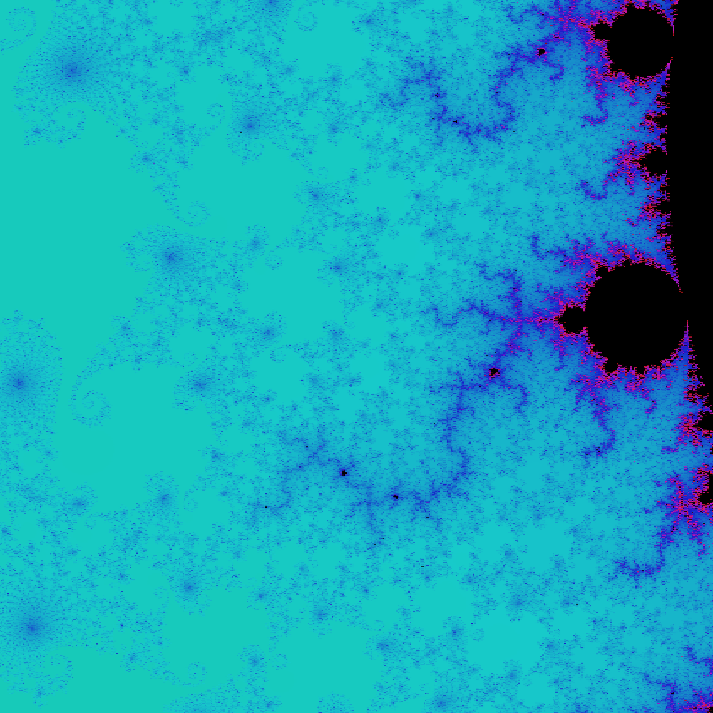 Mandelbrot seahorse valley, real-axis span: 0.000025