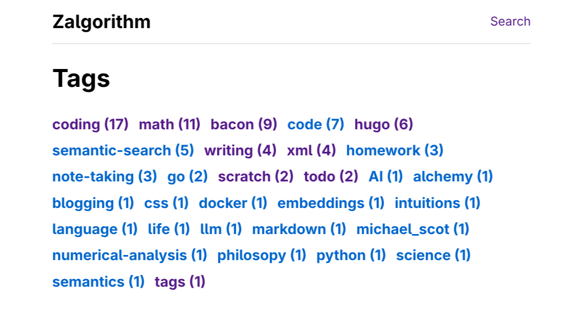 The updated tags page